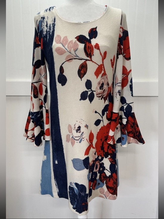 Maeve Cream Mini Dress with Red, Navy & Blush Floral Motif - Picture 2 of 8